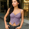 Party V Neck Ruched Sleeveless Flared Hem Top in Lilac