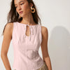 Boat Neck Tie-Up Detail Tailored Fit Top in Baby Pink