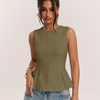 Front Zipper Round Neck Sleeveless Peplum Top
