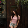 Half Sleeve Ruched Fitted Top in Baby Pink