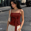 Front Knot Square Neck Cami Top in Merlot