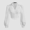 Puff Sleeve Collared Button Down Shirt in Off White