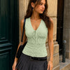 Checkered Smocked Waist V Neck Sleeveless Top
