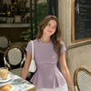 Round Neck Peplum Half Sleeve Top in Lilac
