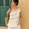 One Shoulder Tiered Ruffle Top in Cream