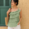 One Shoulder Tiered Ruffle Top in Herbal Green