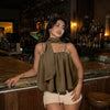 Ruched Bubble Hem Cami Top in Cocoa Brown