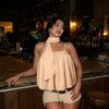 Ruched Bubble Hem Cami Top in Nude Beige