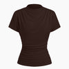 Draped Mock Neck Fitted Top in Cocoa Brown
