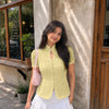 Mandarin Collar Lace Button Front Top in Vanilla