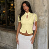 Mandarin Collar Lace Button Front Top in Vanilla