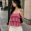Pleated Layered Ruffle Suspender Top in Blush Pink