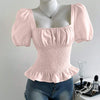 Smocked Peplum Puff Sleeve Top in Pink