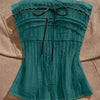 Strapless Lace Ribbon Bow Top in Teal Green