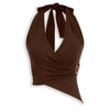 Halter Neck Wrap Front Asymmetrical Top in Chocolate Brown