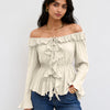Ruffle Tie Neck Peplum Blouse in White
