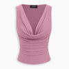 Glitter Ruched Cowl Neck Fitted Top in Smoky Pink