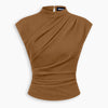 Mock Neck Ruched Sleeveless Fitted Top in Rust Orange