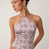 Floral Halter Neck Fitted Tank Top in Lilac