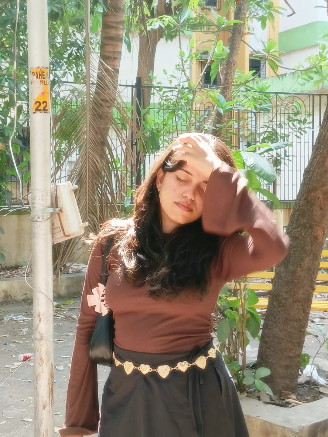 Customer photo 2 of Boat Neck Solid Ruched Long Sleeve Top in Chocolate Brown