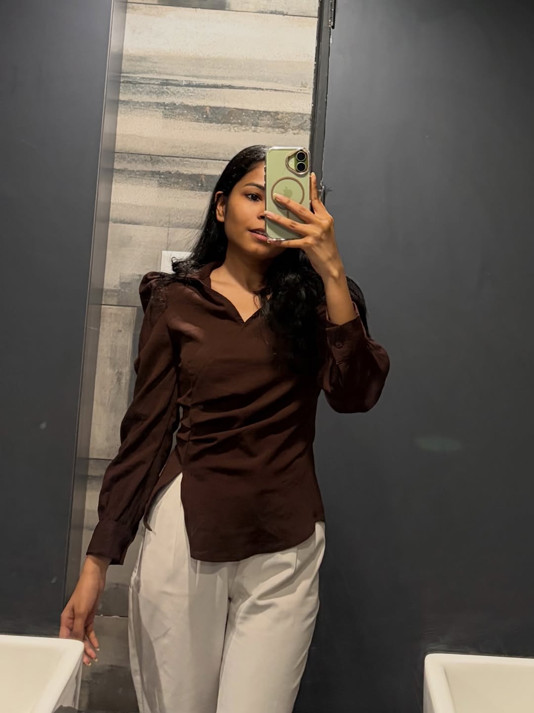 Customer photo 1 of Formal Long Collar Wrap Style Full Sleeve Shirt in Brown