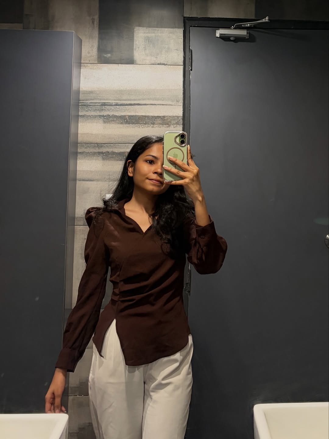 Customer photo 2 of Formal Long Collar Wrap Style Full Sleeve Shirt in Brown