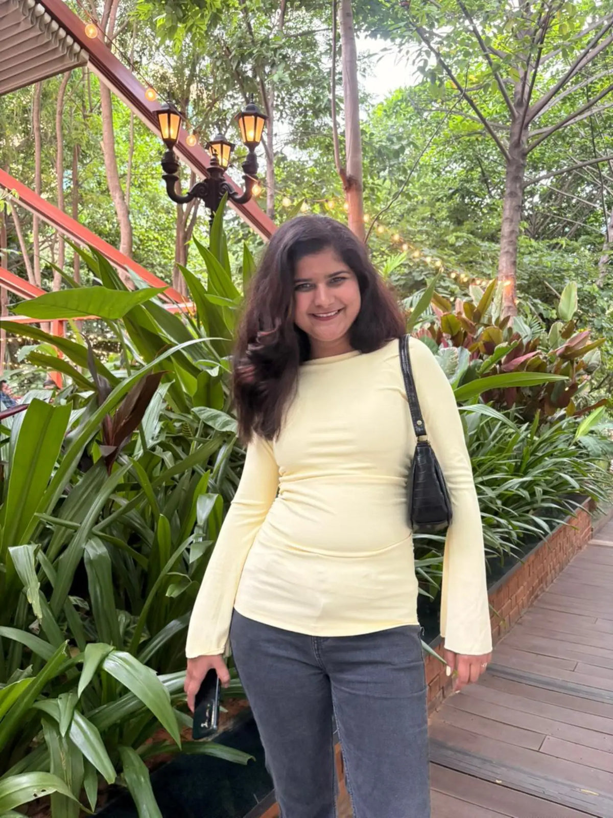 Customer photo 3 of Flared Sleeve Boat Neck Solid Long Sleeve Top in Yellow