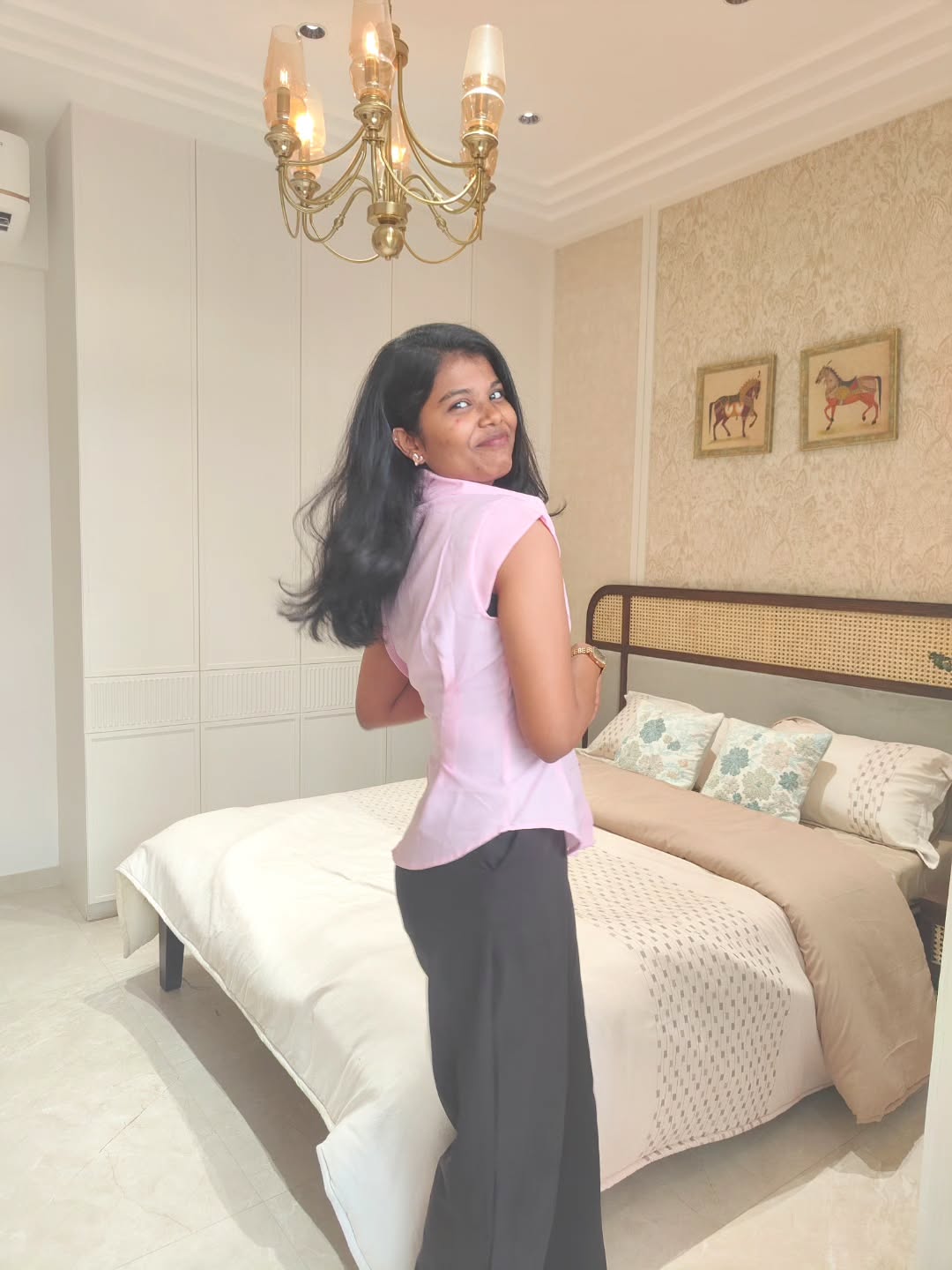 Customer photo 2 of Collared Neck Tailored Peplum Shirt with Button Front in Pink