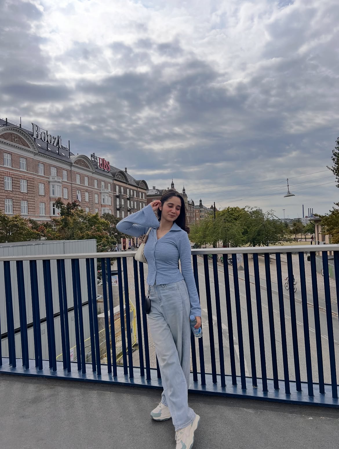Customer photo 3 of Flared Sleeve V Neck Button Front Knit Top in Blue