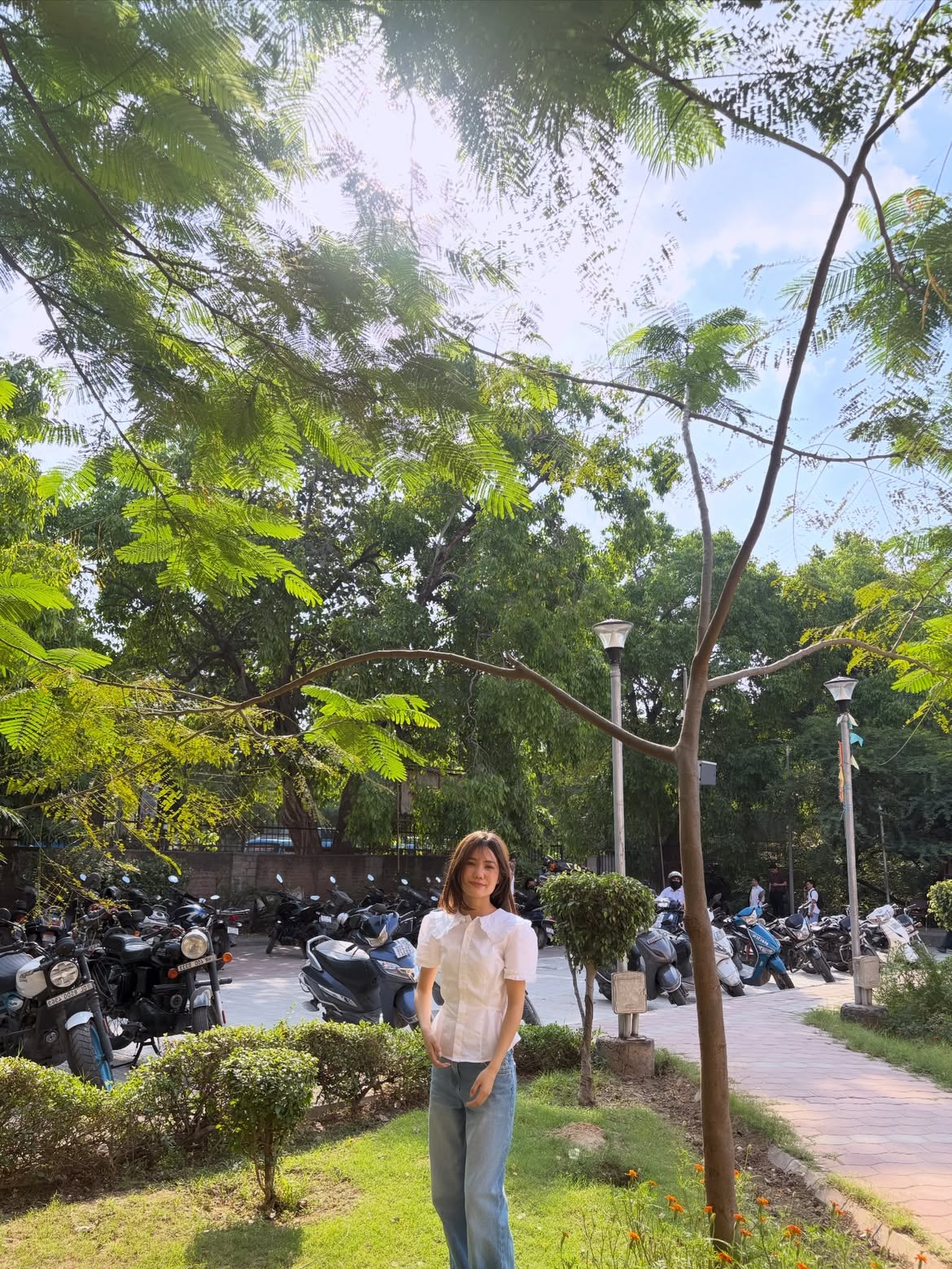 Customer photo 3 of Ruffle Collar Puff Sleeve Fitted Blouse in White
