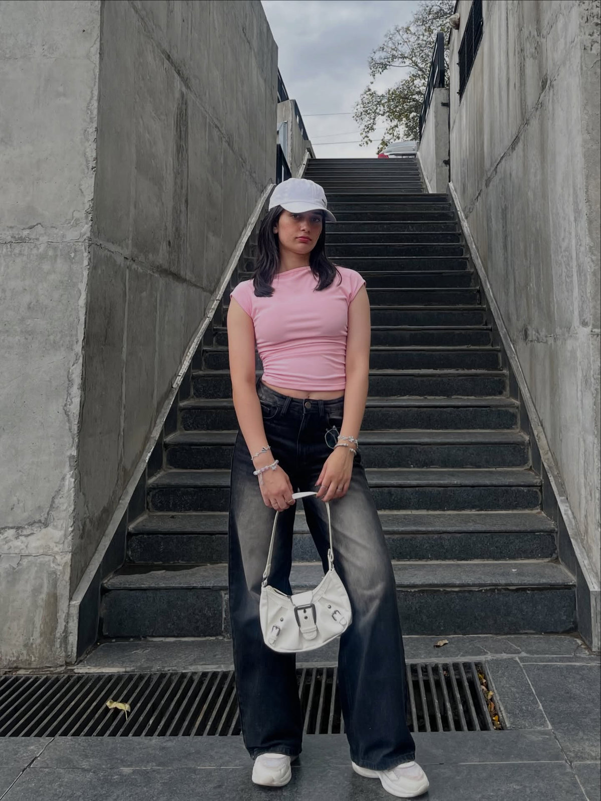 Customer photo 2 of Cap Sleeve Boat Neck Ruched Top Set in Black, Pink and White
