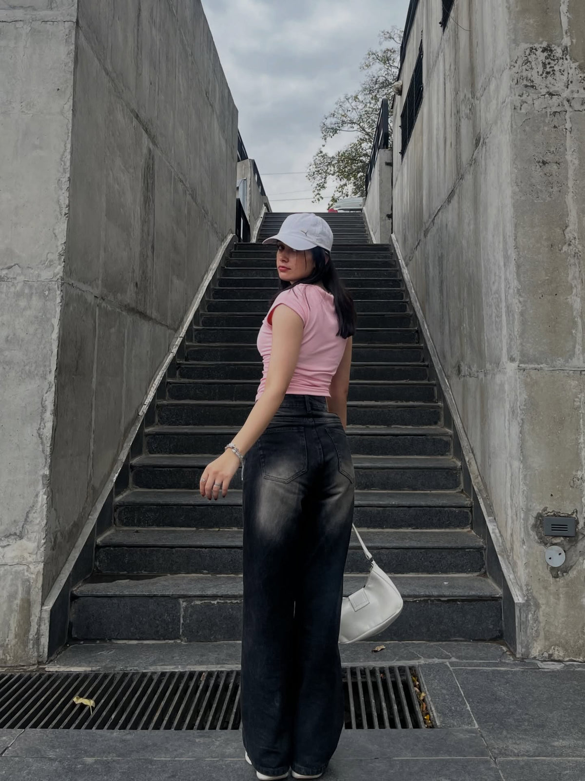 Customer photo 3 of Cap Sleeve Boat Neck Ruched Top Set in Black, Pink and White