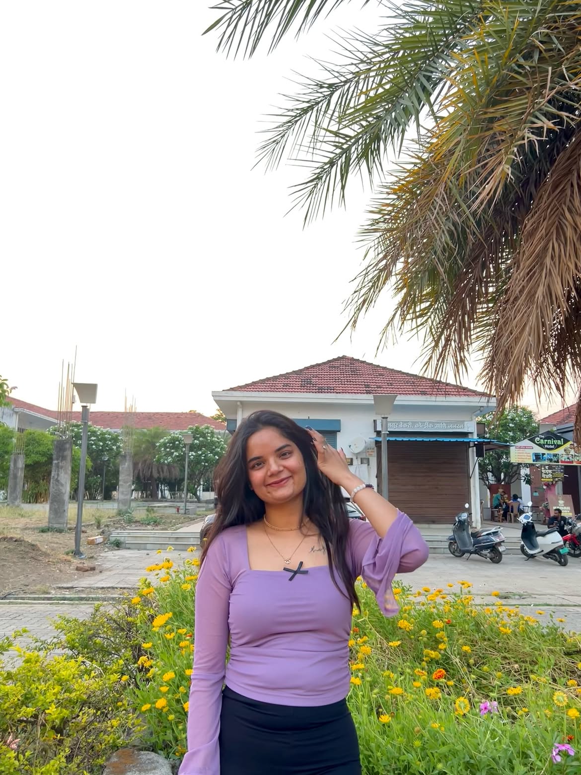 Customer photo 2 of Square Neck Ruched Mesh Flared Long Sleeve Top in Purple