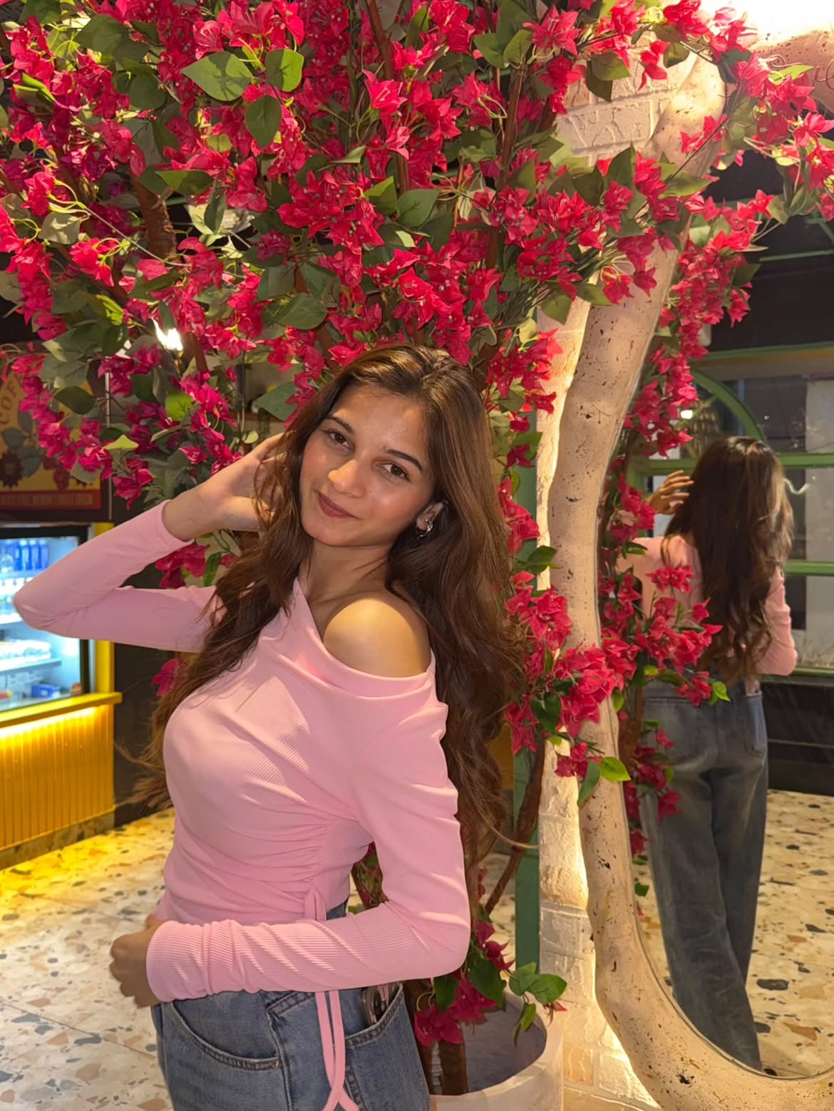 Customer photo 1 of Casual Cowl Neck Ruched Side Tie Long Sleeve Top in Light Pink