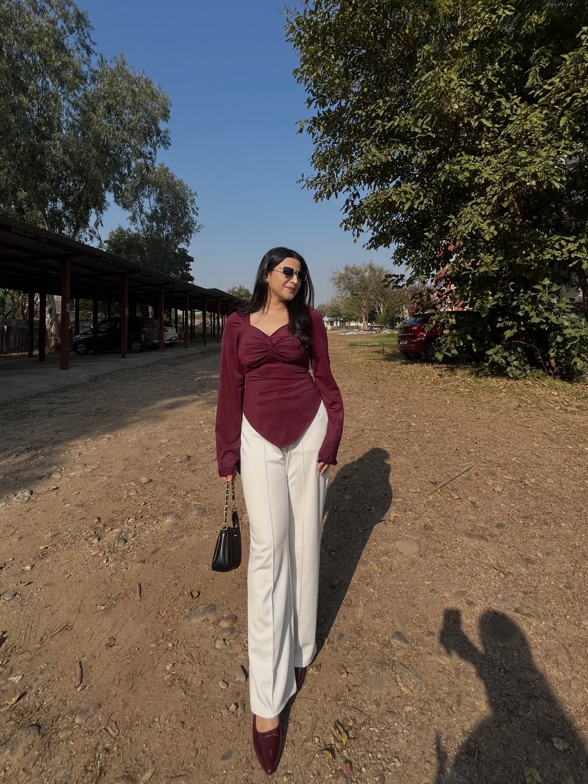 Customer photo 3 of Party Ribbed Twist Front Long Sleeve Top in Maroon