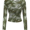 Abstract Long Sleeve Ruched Wrap Top