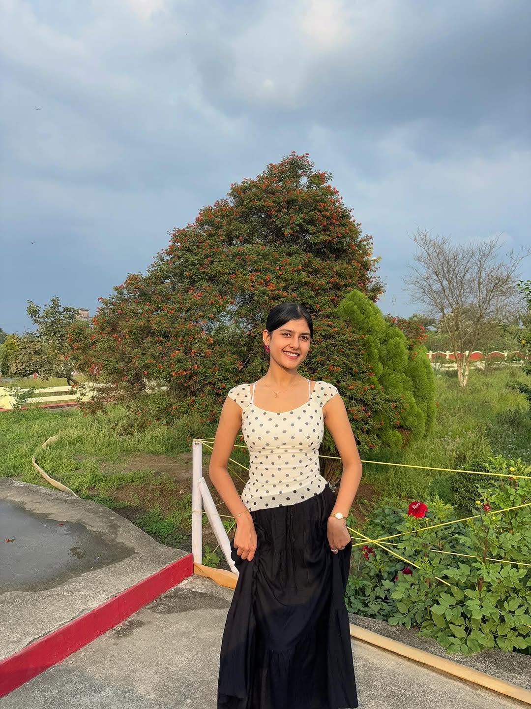 Customer photo 3 of Asymmetric Bow Tie Polka Dot Ruched Hem Top