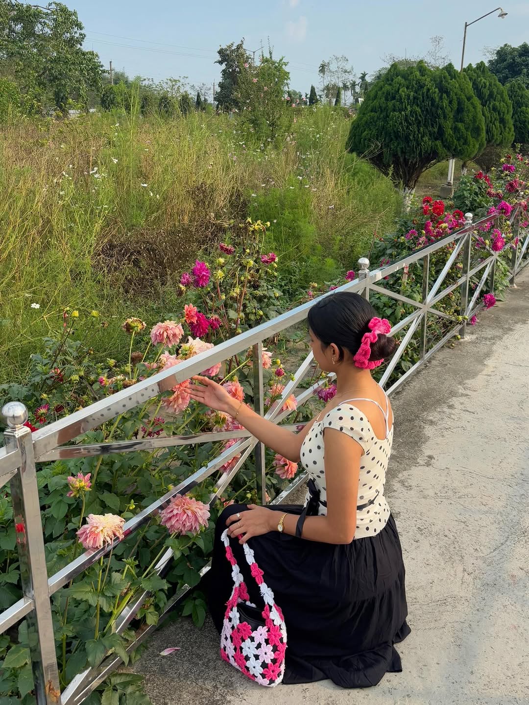 Customer photo 2 of Asymmetric Bow Tie Polka Dot Ruched Hem Top