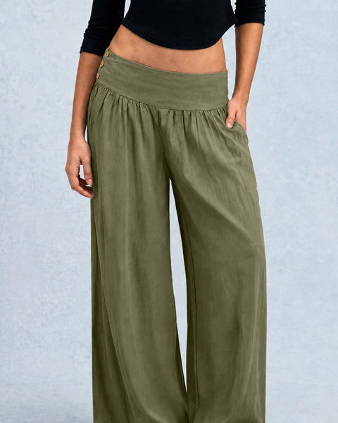 High Waist Flowy Wide Leg Trousers in Sage Green
