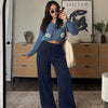 High Waist Wide Leg Drawstring Sweatpants in Navy Blue