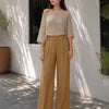High Rise Front Pleat Wide Leg Trousers in Chocolate Brown