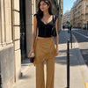 High Waist overlay Wide Leg Trousers in Chocolate Brown