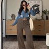 High Waist Wide Leg Drawstring Sweatpants in Coffee Brown