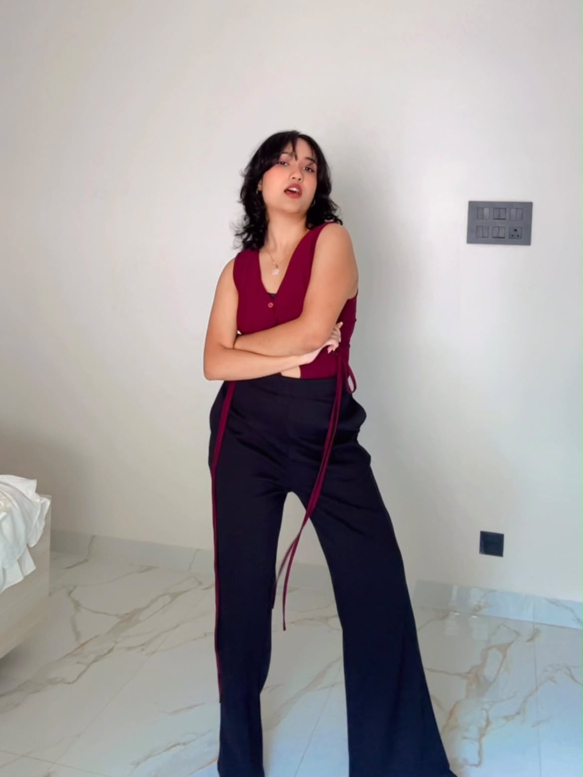 Customer photo 1 of High-Waist Solid Color Casual Wide-Leg Pant In Black