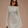 Textured Long Sleeve Dress in Light Grey Front View for Women | Littlebox India