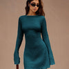 Textured Long Sleeve Dress in Teal Blue Front View for Women | Littlebox India