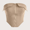 stylish beige corset with a front zipper, featuring a textured design in light brown