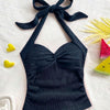 Tie-Up Twist Halter Neck Fitted Top in Blue Front View for Women | Littlebox India