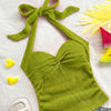 Tie-Up Twist Halter Neck Fitted Top in Dark Citron Front Flat Lay View for Women | Littlebox India