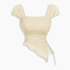 Tie Front Asymmetrical Hem Sleeveless Top in Cream Front View for Women | Littlebox India